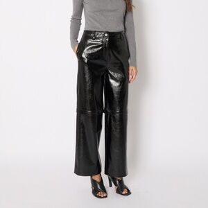 Glossy Patent Vegan Leather Wide-Leg Pants